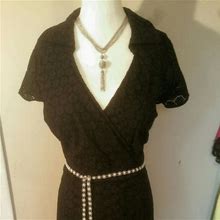 Nine West Dresses | Slenderizing Black Cotton Lace Type Dress | Color: Black | Size: 16
