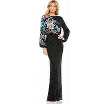 Mac Duggal Embellished Multi Color Floral High Neck Gown In Black Multi, Size 2