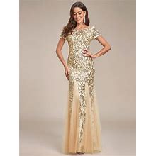 Ever-Pretty Shinning Round Neckline Mermaid Tulle Evening Dress With Sequin