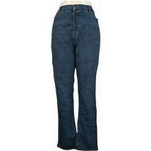 Pre-Owned Denim & Co. Women's Plus Sz 18W Stretch Straight-Leg 5-Pocket Jeans Blue A455576 Plus Size