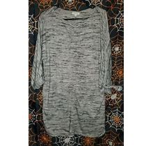 Max Studio Small Grey Marled Knit Shift Tunic Dress Pockets 3/4 Sleeve