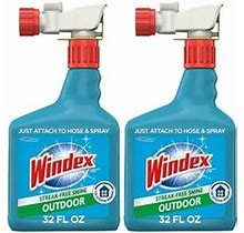 Windex Concentrated Outdoor Glass Cleaner, Patio Cleaner With Hose Attachment, 32 Fl Oz, Pack Of 2