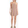 Hurley Linen Blend Sunset Stripe Halter Neck Tie Back Mini Dress, Womens, Juniors, XL, Stripe