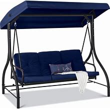 Best Choice Products 3-Seat Outdoor Large Converting Canopy Swing Glider, Patio Hammock Lounge Chair For Porch, Backyard W/Flatbed, Adjustable Shade