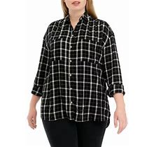 Wonderly Women's Plus Size Long Sleeve Printed Boyfriend Shirt, 4X