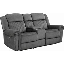 Bowery Hill Microfiber Power Double Reclining Loveseat In Charcoal, Grey, Loveseats