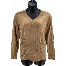 Isaac Mizrahi Live! Pullover V-Neck Sweater Novelty Trim Medium Camel