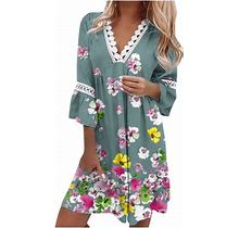 Black And Friday Deals Womens Clearance Summer Dresses For Women,Women Casual 3/4 Sleeve Tunic Swing Boho Dress Paisley Print Lace Midi Dress