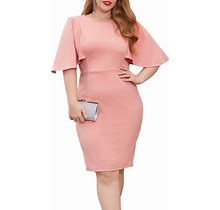 GRACE KARIN Women 3/4 Ruffle Sleeve Slim Fit Business Pencil Dress Pink