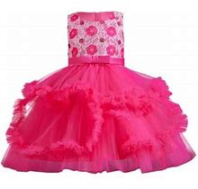 Bagilaanoe 3-10 Years Kids Girls Formal Princess Dresses Sleeveless Floral A Line Layered Tulle Tutu Flower Girl Dress For Party Wedding