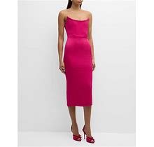 Alex Perry Satin Crepe Curved Strapless Midi Dress, Raspberry, Women's, 10, Cocktail & Party Wedding Guest Dresses Satin & Silk Dresses