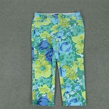 Lands' End Pants Womens 14 Blue Green Yellow Floral Straight Capri