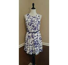 White & Indigo Purple Floral Shift Tunic Dress M Belt Modcloth