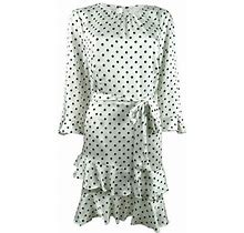 Cece Women's Tiered Ruffled Polka-Dot Dress (L, Rich Black)