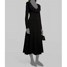$365 Meimeij Women's Black Scoop Neck Long Sleeve Ruffled A-Line Dress Size 38