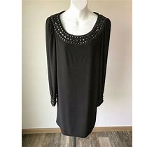 B. Smart Black Long Sleeved Embellished Polyester Blend Dress - M