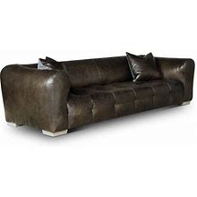 Eleanor Rigby Bondstreet 111" Genuine Leather Round Arm Sofa Genuine Leather In Yellow/Brown | 29 H X 111 W X 42 D In | Wayfair