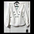 Dkny Jackets & Coats | Dkny Womens White Fringe Trim Long Sleeve Logo Collarless Blazer Jacket 14 Nwt | Color: White | Size: 14