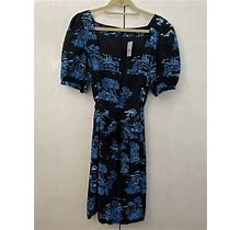 Ann Taylor - Black And Blue Printed Dress - Petite Size 8