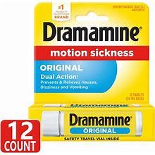 Dramamine Original Formula Motion Sickness Relief Tablets For Nausea, Dizziness & Vomiting - 12Ct