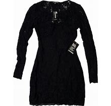 NEW Express Lace Open-Back Dress Womens XS Stretch Black Bodycon Long Sleeve NWT