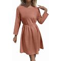 Entyinea Plus Sized Dresses Long Sleeve V Neck Swiss Dots Maxi Dress Boho Long Dress High Waisted A-Line Ruffle Dress,Pink XL