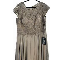 La Femme Mother Of The Bride Lace Maxi Dress Short Sleeve Taupe Size 20 NWT