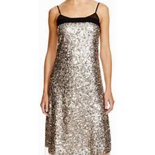 Dkny Dresses | Dkny Taupe Sequined Knee-Length Shift Party Dress | Color: Silver/Tan | Size: 4