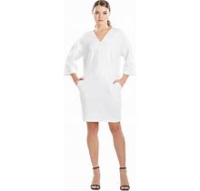 Natori Women's Textured V-Neck 3/4-Sleeve Dress - White - Size 0