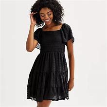 Juniors' Rewind Smocked Short Dress, Girl's, Size: Large, Black