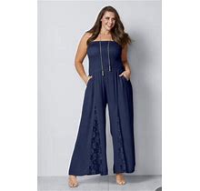Venus Plus Size Sleeveless Smocked Jumpsuit With Lace Detail. Size 3X.