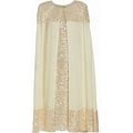 Badgley Mischka Women's Sequin & Georgette Cape Dress - Ivory Gold - Size 2