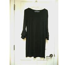 White House Black Market 3Q Tiered Sleeve Knit Black Dress S