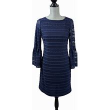 Chaps Women's Blue Lace Crochet Knee Length Sheath Dress Size 6 $110