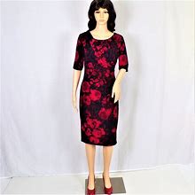 Connected Apparel Dresses | Connected Apparel Mid-Calf Dress Size 6 Red/Black Floral Print | Color: Black/Red | Size: 6