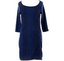 Free People Cobalt Royal Blue L/S Crochet Lace Wrinkle Dress L