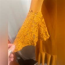 Lalaroe Dresses | La La Row Large Mustard Dress Free Flowing 3/4 Sleeves W Lace | Color: Orange | Size: L