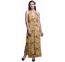 Bimba Bird Women Side Slits Long Casual Halter Maxi Dress Printed Party Wear-Small