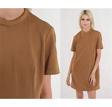 Brown Shift Dress 60S Mod Mini Dress 70S Space Age Plain Polyester Vintage 1960S Plain Short Sleeve Medium Large