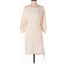 Raquel Allegra Casual Dress Scoop Neck 3/4 Sleeves: Ivory Print Dresses - Women's Size X-Small