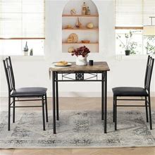 3-Piece Dining Table Sets With 2 Black Chairs For Kitchen, Dinette, Breakfast Nook, Brown
