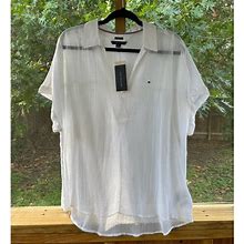 Tommy Hilfiger Women's White Gauzy Relaxed Fit Top Size L. NEW - New Women | Color: White | Size: L