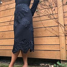 Vintage Black Battenburg Lace Midi Skirt | Color: Black | Size: 24