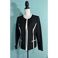 Black Label By Evan-Picone Size 10 Women's Lined Suit Jacket Blazer Black White