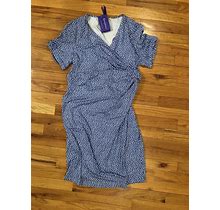 Seraphine Maternity Nursing Wrap Dress Blue Dot Jersey Stretch Large 12