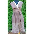 Sangria Brown Embroidered Crocheted Lace Trim Tank Dress Petite