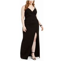 Emerald Sundae Womens Black Spaghetti Strap Surplice Neckline Full-Length Formal Faux Wrap Dress 20