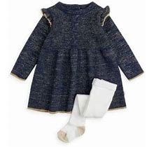 Firsts By Petit Lem Baby Girl's Metallic Knit Sweater Dress & Tights Set - Navy - Size 3 Months