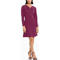 Donna Morgan Women's Ruched V-Neck Long-Sleeve Dress - Raspberry Radiance - Size 14
