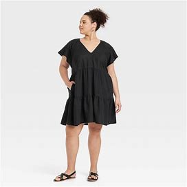 Women's Flutter Short Sleeve Mini Skater Dress - Universal Thread Black XXL